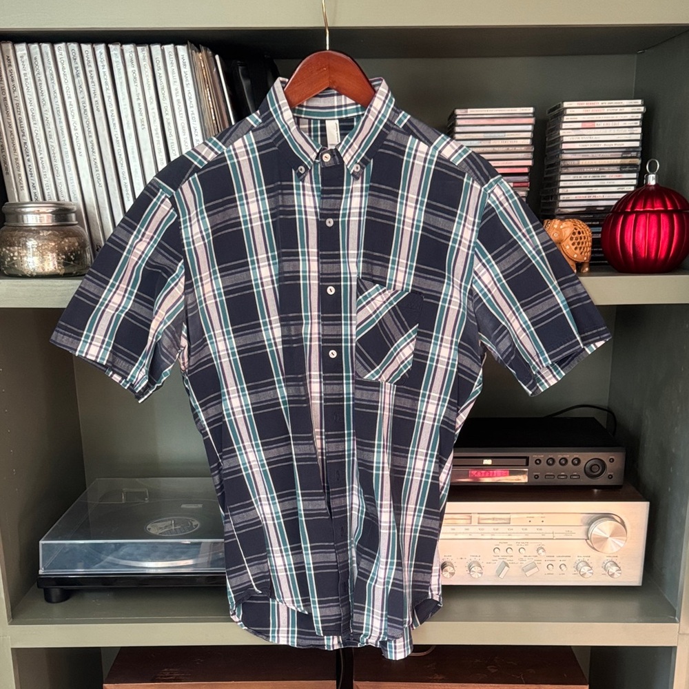 American Apparel Navy and White Plaid Button Down Shirt